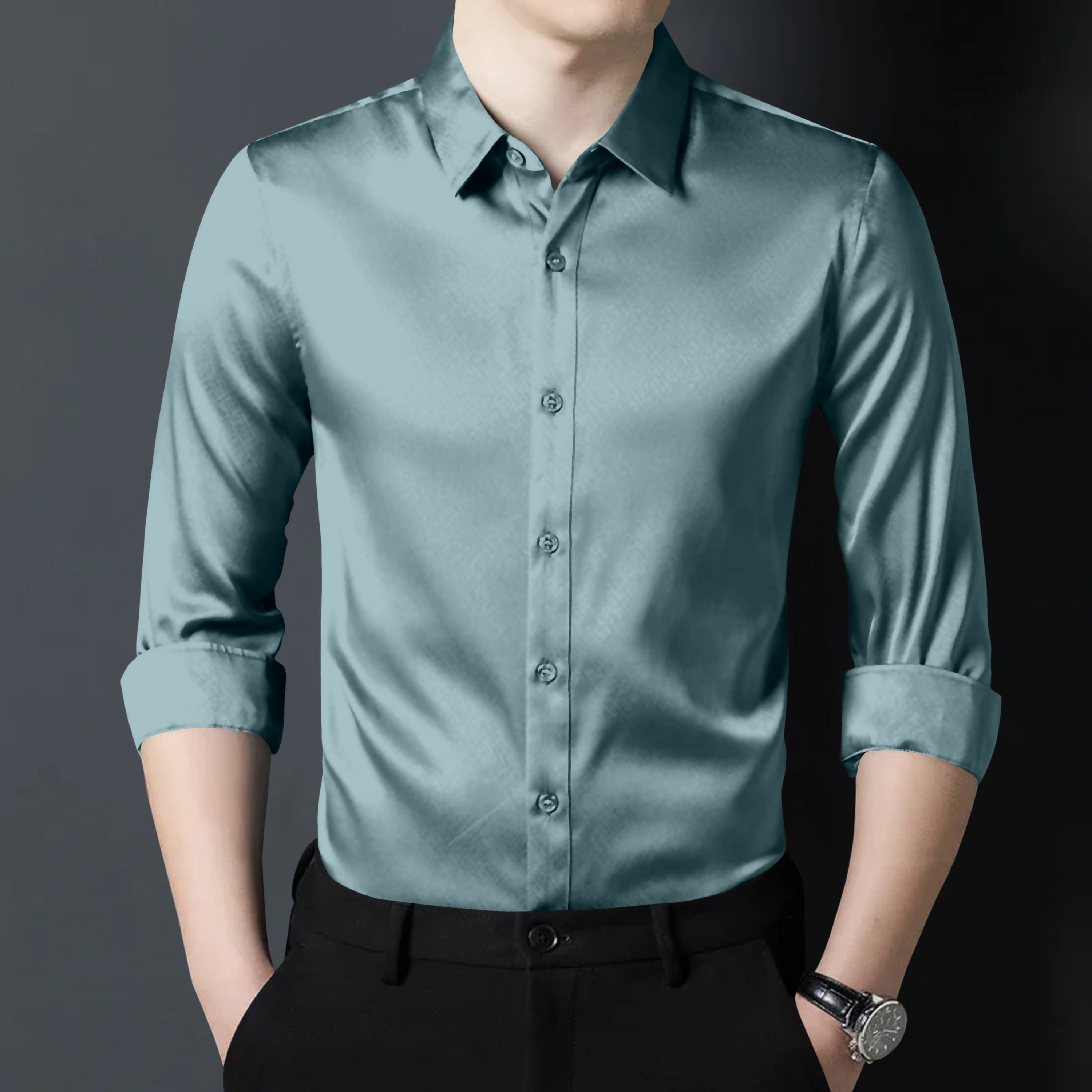 Sapphire Green Premium Satin Shirt