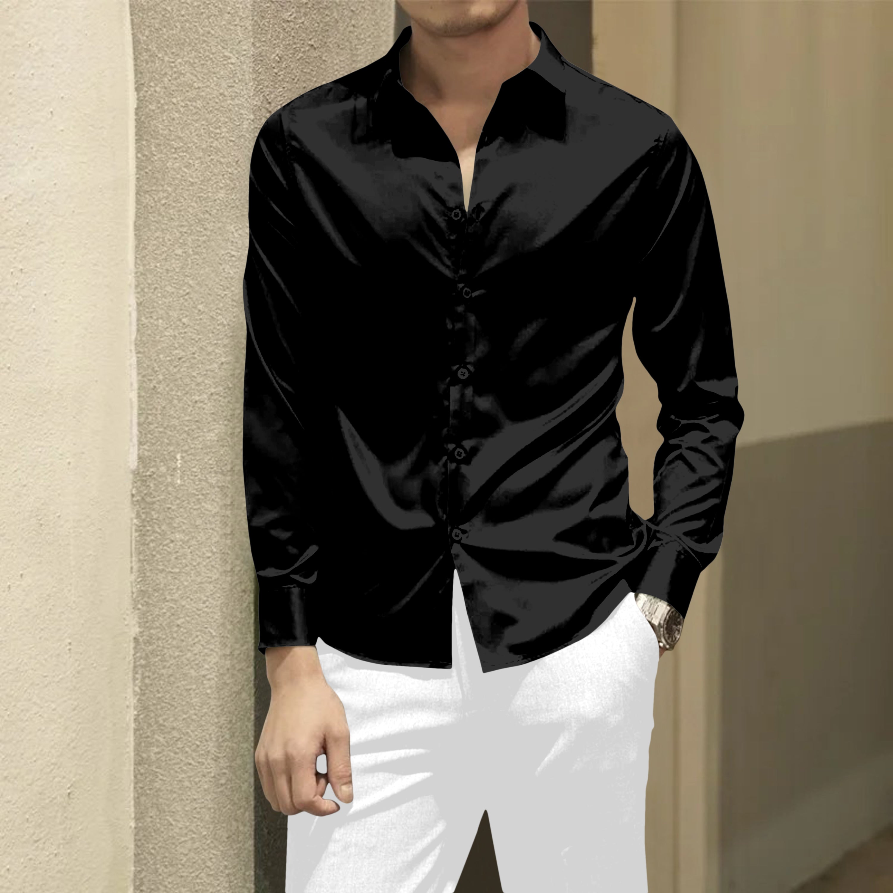 Jade Black Premium Satin Shirt