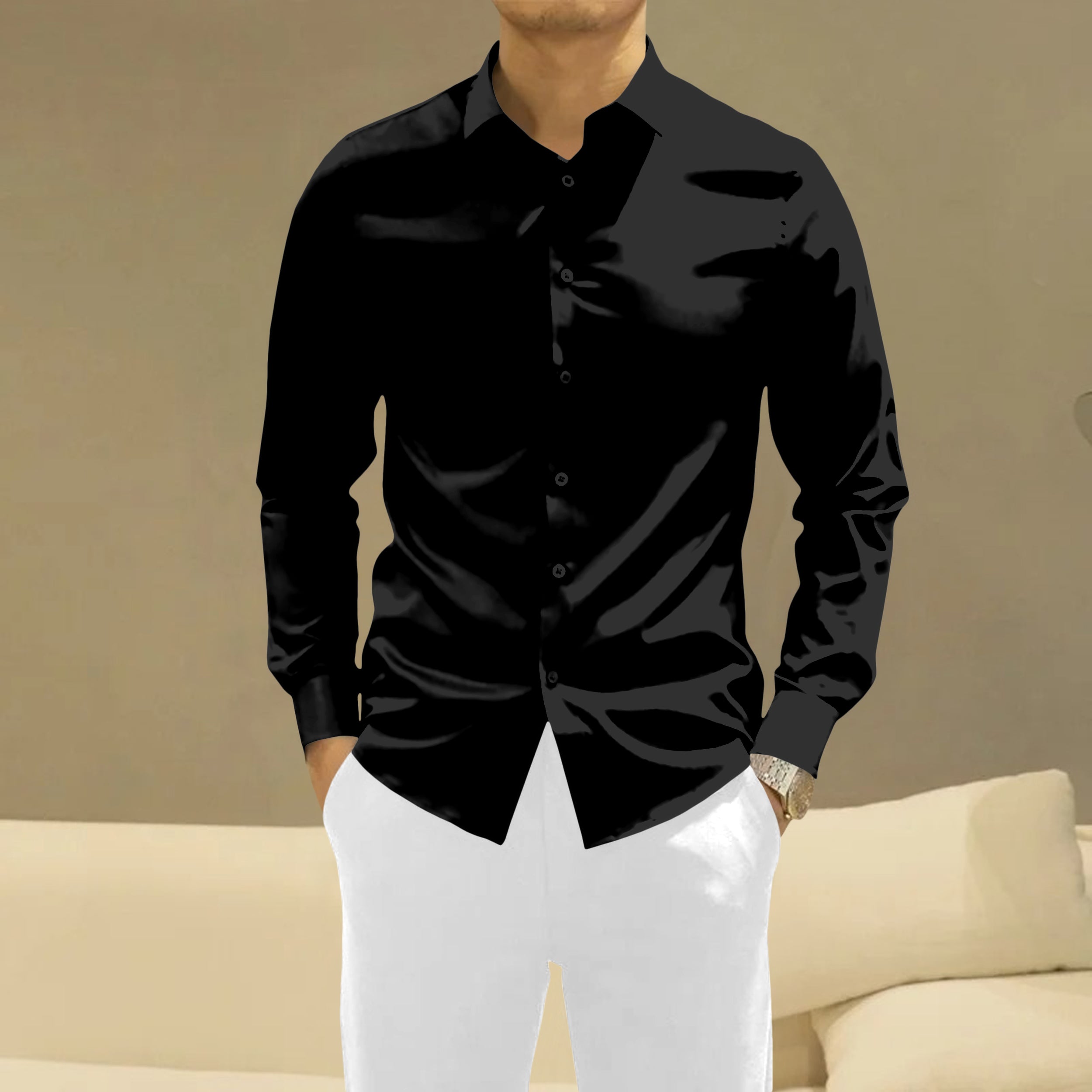 Jade Black Premium Satin Shirt