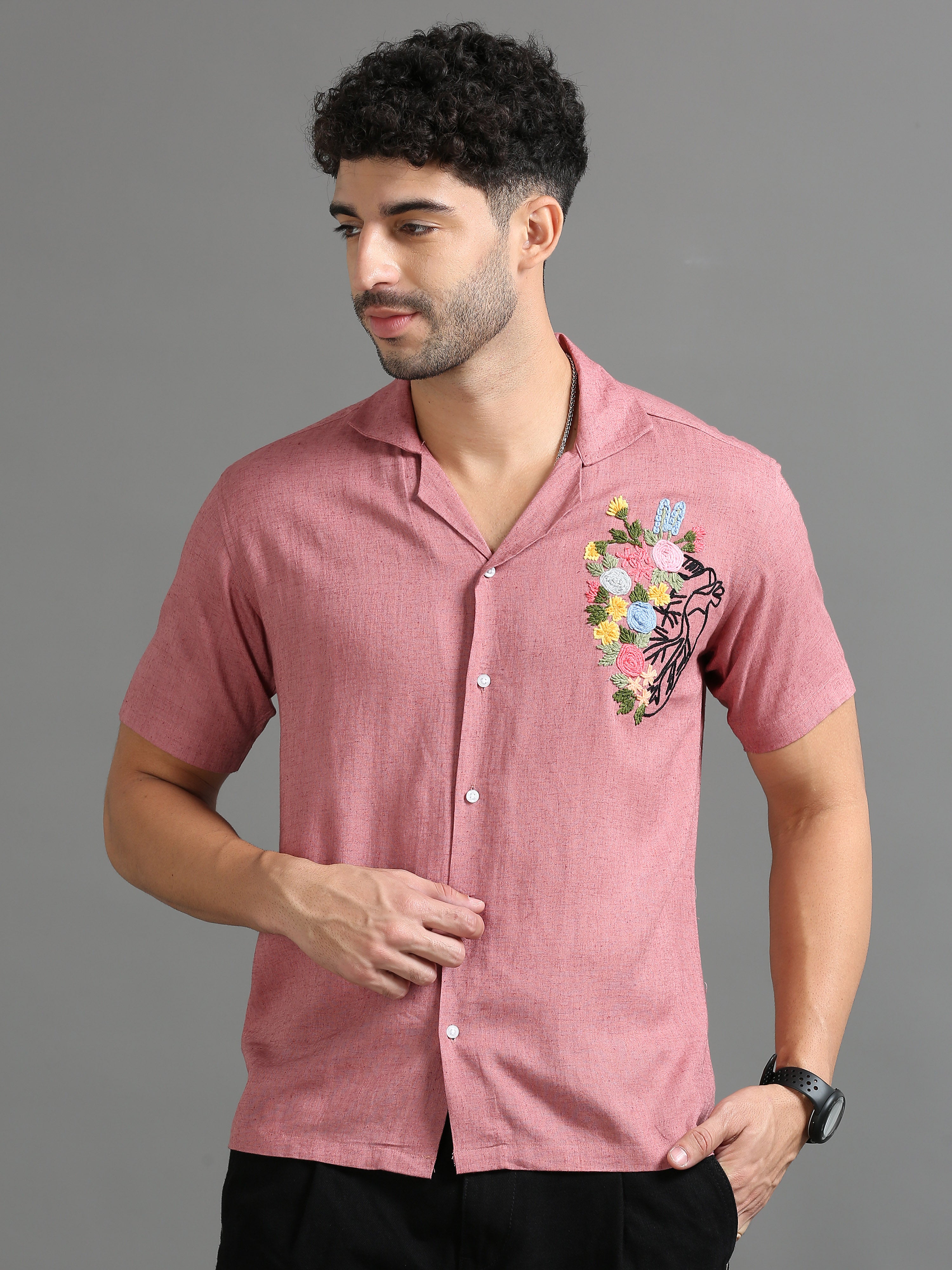 FLORAL HAND EMBROIDERED UNISEX SHIRT