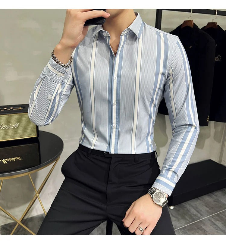 Oxford Grey With Blue Striped  Cotton Shirt